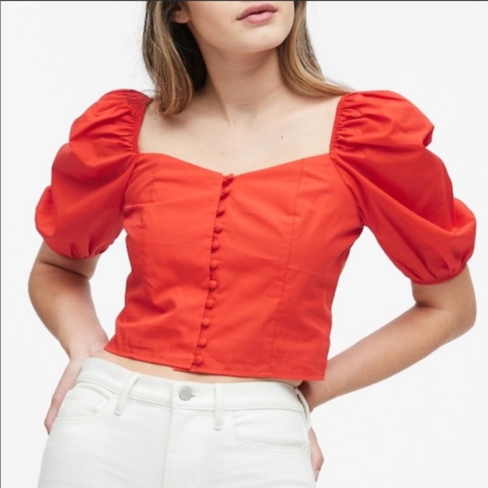 Banana Republic Red Puff Sleeve Blouse